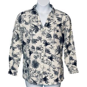 Joie Women's Medium Ivory Button Down Linen Shirt Top Jungle Roll Tab Sleeve NWT